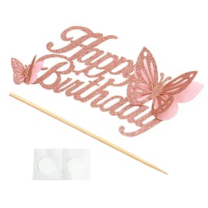 Happy Birthday Cake Topper Rose Gold Butterfly