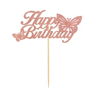 Happy Birthday Cake Topper Rose Gold Butterfly